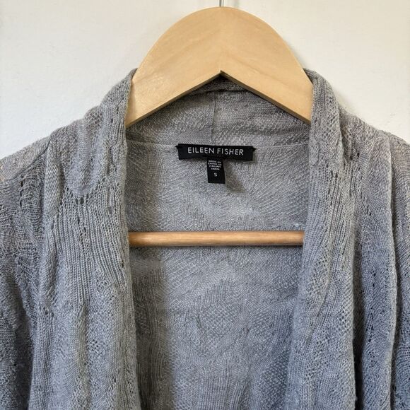 Eileen Fisher Merino Wool Cardigan Small Sweater Open Front Open Knit Waterfall - Picture 2 of 8